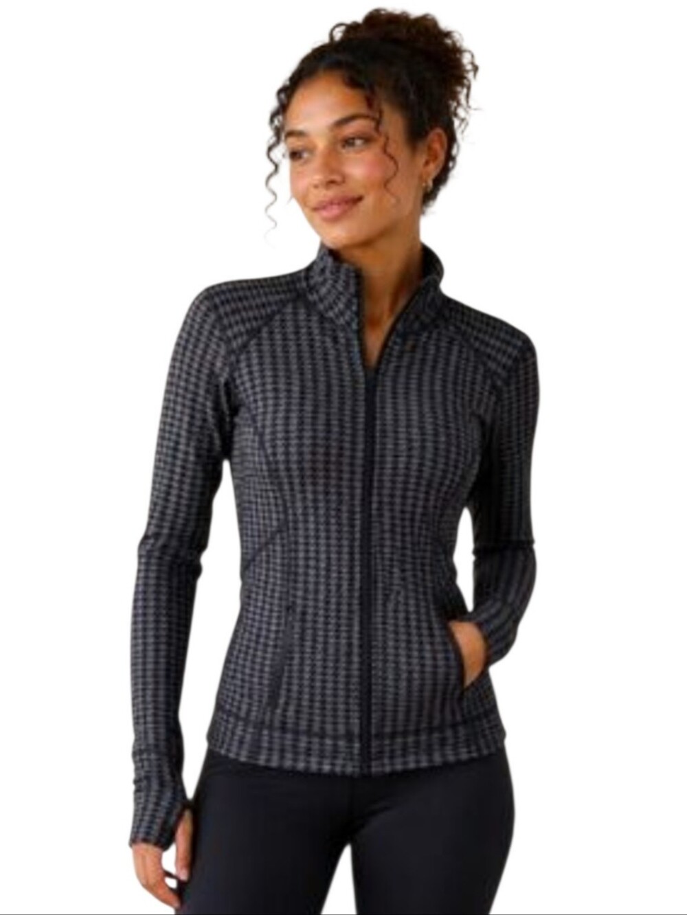 Zella Houndstooth Black Gray Performance Athletic Jacket XL